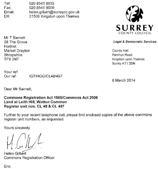 Surrey County Council Letter